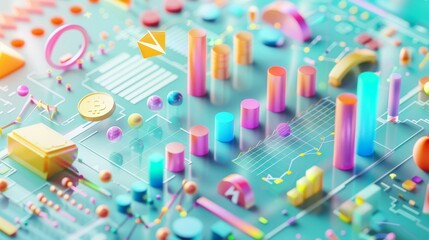 Poster - A whimsical 3d render of isolated financial graphs and cryptocurrency symbols   AI generated illustration