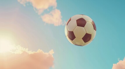 Fototapete - A whimsical 3d rendered flying soccer ball   AI generated illustration