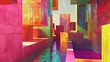 Abstract geometric structures floating in a void of vibrant colors   AI generated illustration