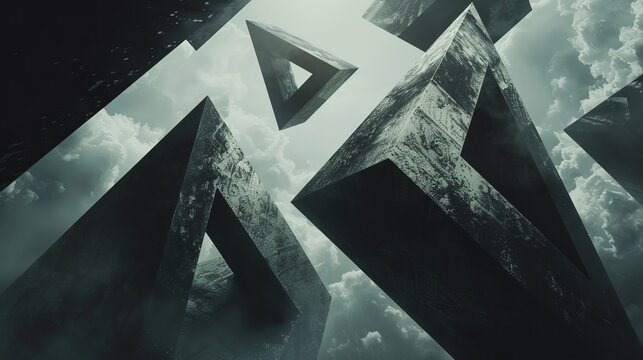 Abstract geometric structures floating in a void of darkness   AI generated illustration