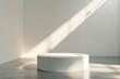 spotlit white pedestal display podium in empty gallery room 3d studio rendering digital ilustration