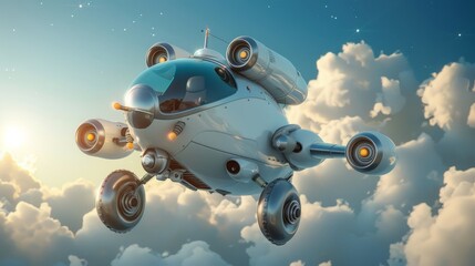 Wall Mural - An imaginative 3d rendering of a cute flying vehicle   AI generated illustration