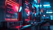 Cyberpunk-style credit card logos illuminating a dark room  AI generated illustration