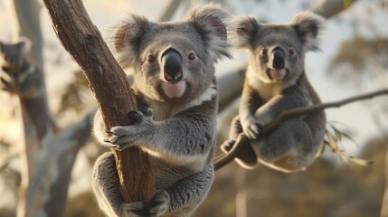 Wall Mural - Cute koalas on flying cloud islands   AI generated illustration