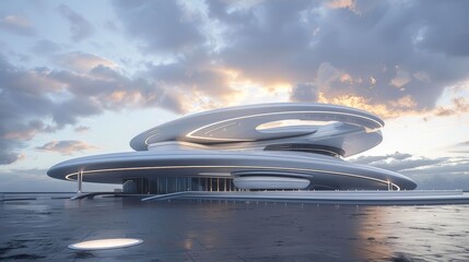 Poster - D render of a futuristic building with isolated elements   AI generated illustration