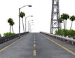 3D rendered urban road with palm trees on the side and electricity pillars as a backdrop with transparent background 