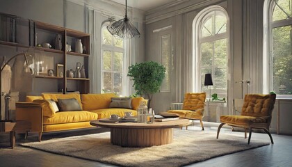 Sticker - Modern interior design. 3D render