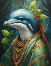 Oil Painting Dolphin Portrait 