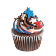 Decorated chocolate Cupcake with American colors frosting. Independence Day concept over white transparent backgorund