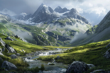Canvas Print - A scenic mountain landscape, representing strength and resilience.