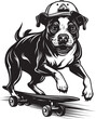 SkaterPup Dog on Wheels Logo Vector Rover on Roll Canine Skateboard Emblem Design