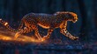 A cheetah sprinting its spots blinking with neon lights