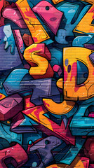 Wall Mural - An electric blue mural featuring magenta graffiti font with the letters SD