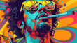 Colored psychedelic illustration, portrait of a man in groove style