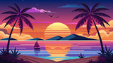 Fototapeta  - vector-summer-background-with-sunset vector illustration 