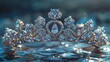 Craft a stunning close-up view of a virtual reality diamond tiara, featuring dazzling facets and shimmering reflections in a CG 3D rendering that exudes luxury and sophistication