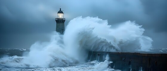  Lighthouse amidst Tempest's Fury, Serenity Amidst the Storm. Concept Stormy Seas, Beacon of Light, Tranquil Horizon, Weathering the Storm