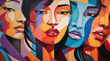 Vibrant Mural Depicting Abstract, Multicolored Faces With Bold Features And Striking Expressions.
