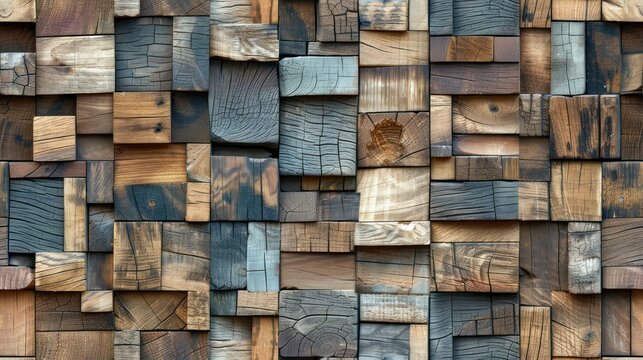 Wood aged art architecture texture abstract block stack on the wall for background, tile