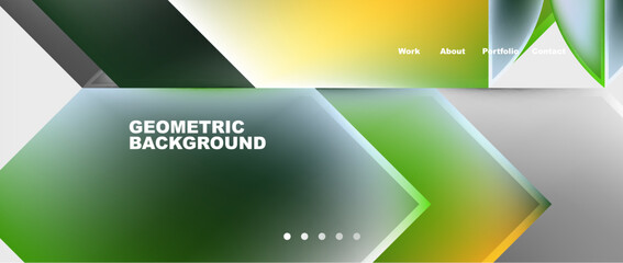 Aufkleber - A modern geometric background featuring green and yellow arrows on a white backdrop. The design includes triangles, circles, and an electric blue logo for a sleek and dynamic display device