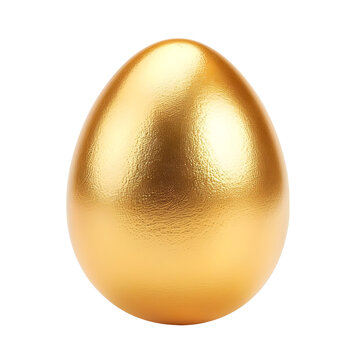 Beautiful one big realistic 3D Easter egg painted on gold with soft shadows isolated on white paper background - high quality greeting card template in vector with amazing shiny surface