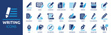 Fototapeta  - Writing icon set. Containing pen, write, pencil, note, edit, writer, document, nib, text and more. Solid vector icons collection.