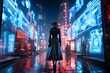 Neonlit street signs guiding fashionable figures, futuristic urban canvas ,close-up,ultra HD,digital photography