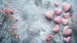 Spectacular Top view pastel color Valentine's day hearts and natural flowers on concrete background