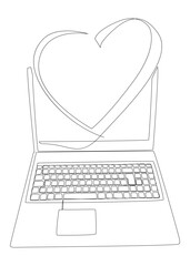 Poster - One continuous line of Laptop with Heart. Thin Line Illustration vector concept. Contour Drawing Creative ideas.