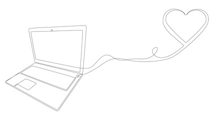 Poster - One continuous line of Laptop with Heart. Thin Line Illustration vector concept. Contour Drawing Creative ideas.