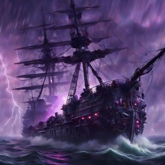 A ghost ship in a stormy sea