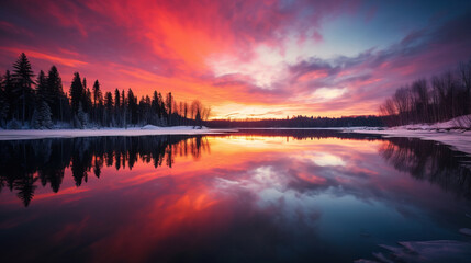 Wall Mural - sunset over the lake.