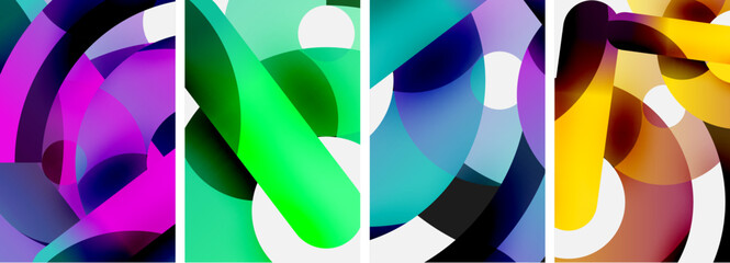 Fototapete - A row of various colored circles lined up, resembling a vibrant pattern on sportswear or art like eyewear designs. Electric blue stands out among the hues, creating a striking visual impact