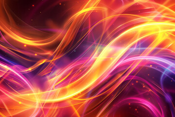 Poster - flaming orange, magenta, purple lines, abstract glowing waves background