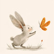 A Drawing of a Bunny Rabbit Playing With a Butterfly