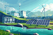 Renewable energy solutions with solar panels, wind turbines, and green power storage systems