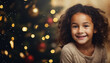 Black african girl on the background of blurred lights, the concept of Christmas and New Year