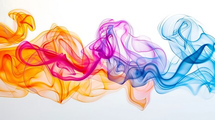 Poster - neon smoke tendrils twisting and coiling around each other on a white canvas