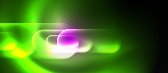 Poster - A vibrant closeup of a swirling green and purple light on a dark background, resembling liquid water colors. The visual effect lighting creates a beautiful circle of magenta and violet hues