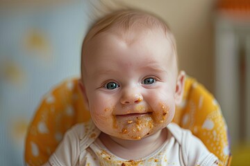 Chubby baby cheeks smeared with food