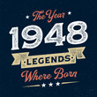 The Year 1948 Legends Wehere Born - Fresh Birthday Design. Good For Poster, Wallpaper, T-Shirt, Gift.