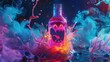 Scray images, Scary ghost with water coming out of the bottle, colorful neon lights, scary wallpaper, scary background, 