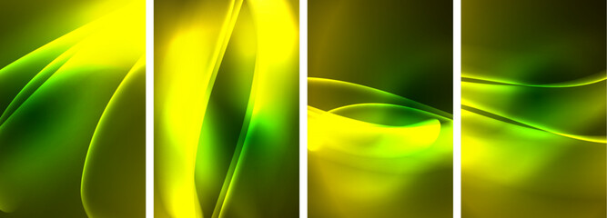 Aufkleber - A vibrant pattern of four electric blue and lime green waves on a dark background, resembling a colorful and symmetrical art piece inspired by terrestrial plants