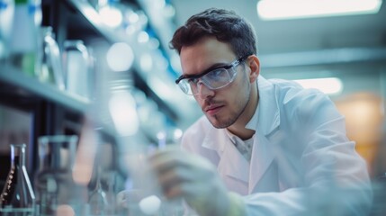 Poster - An engineer is conducting experiments in a science lab, wearing a lab coat. AIG41