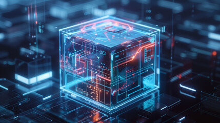 Poster - futuristic technology background digital data cube, modern cyber tech wallpaper, digital data protection, software technology business presentation background 