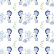 Cute Sea ​​horse Seamless Pattern on white background illustration