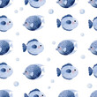 Cute Sea Fish Seamless Pattern on white background illustration