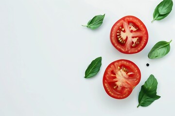 Aufkleber - Generative AI : Fresh tomato with green leaf and cut in half sliced isolated 