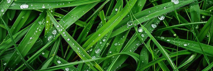 Wall Mural - close up of vibrant green grass with dewdrops, generative ai