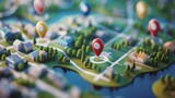 Fototapeta Londyn - Community Mapping: A 3D vector illustration of a map with pins marking sites of community health clinics